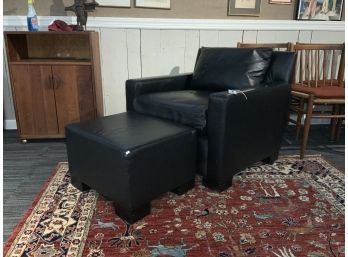 Italian Black Leather Club Chair And Ottoman (CTF30)