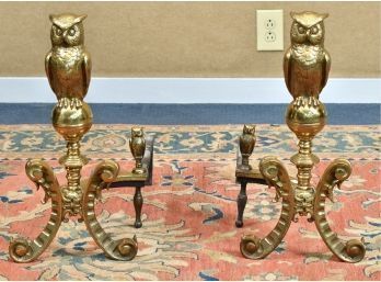 Vintage Brass Owl Form Andirons (CTF20)