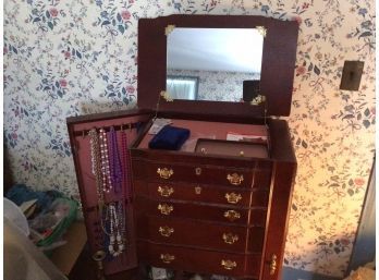 Jewelry Armoire And Costume Jewelry Contents , 1 Of 2 (CTF10)