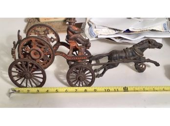 Antique Cast Iron Horse Drawn Fire Hose Wagon (CTF10)