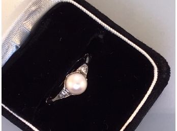 14k Gold Pearl And Diamond Ring  (CTF10)