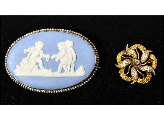 Wedgwood  & Art Nouveau Gold And Silver Pins (CTF10)