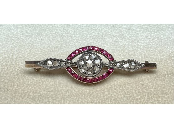 Antique Diamond And Ruby Bar Pin (CTF10)