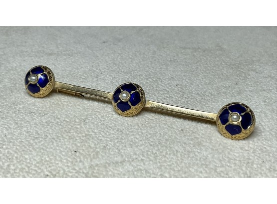 Antique French Gold Pearl And Enamel Bar Pin (CTF10)