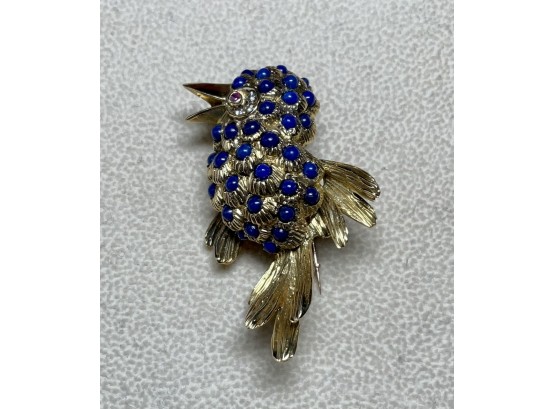 18K Gold And Lapis Bird Pin (CTF10)