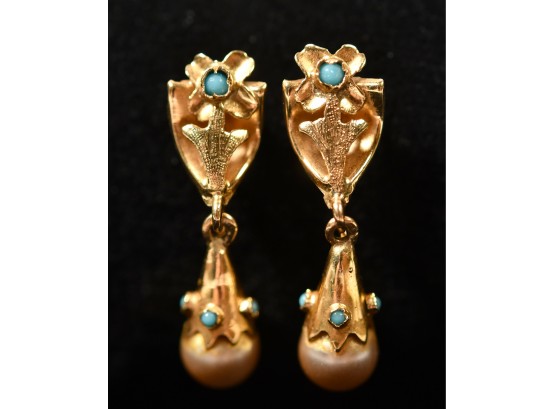 Hallmarked 18k Gold And Pearl Drop Earrings (CTF10)