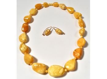 14K Butterscotch Amber Necklace And Earrings (CTF10)