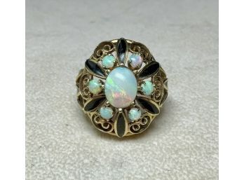 Vintage 14k Gold Opal And Enamel Ring (CTF10)