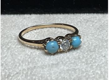 14k Gold Turquoise And Diamond Ring (CTF10)