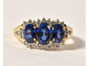 10k Gold Diamond And Synthetic Sapphire Ring (CTF10)