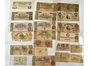 21 Assorted Confederate Civil War Notes (CTF10)