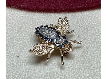 14k Gold Diamond Sapphire Bug Pin (CTF10)