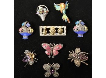 Sterling And Enamel Figural Pins, 9pcs (CTF10)