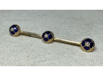 Antique French Gold Pearl And Enamel Bar Pin (CTF10)