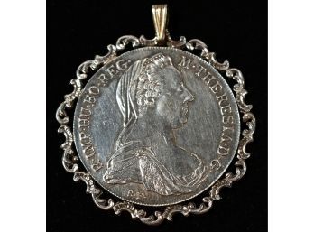 Silver Bezel Set Maria Theresa Thaler Coin Pendant (CTF10)