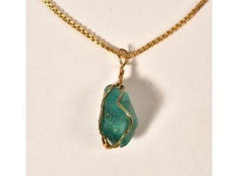 Impressive Rough Cut Emerald And Gold Pendant & Necklace (CTF10)