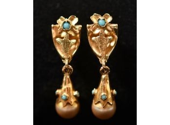Hallmarked 18k Gold And Pearl Drop Earrings (CTF10)