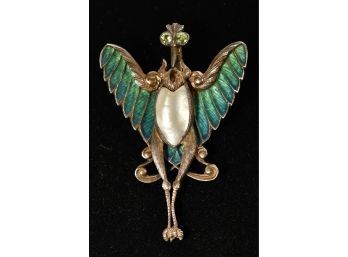 Antique French Silver And Enamel Bird Pin (CTF10)