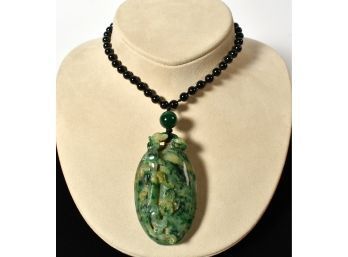 Carved Asian Jade Necklace W/ Pendant (CTF10)