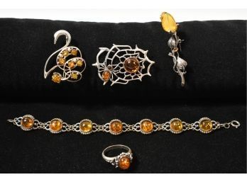 Amber & Silver Jewelry, 5pcs. (CTF10)