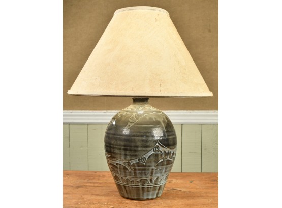 Miranda Thomas Black Carved Pottery Lamp (CTF20)