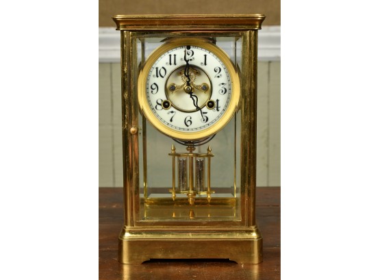 Antique Waterbury Clock Co. Brass And Glass Shelf Clock (CTF10)