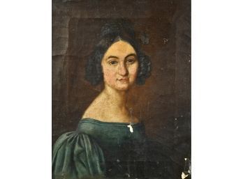 Antique Oil Portrait Of Young Woman, O(CTF10)