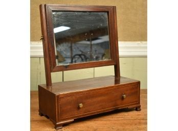 19th C. Mahogany Dresser Top Mirror With Drawer (CTF20)