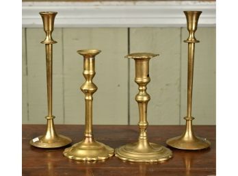 Four Antique Brass Candlesticks (CTF10)