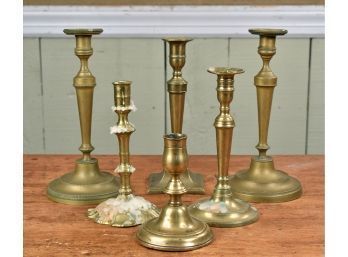 Six Antique Brass Candlesticks (CTF10)