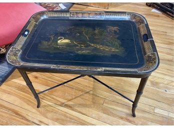19th C. Painted Toleware Tray On Stand (CTF10)