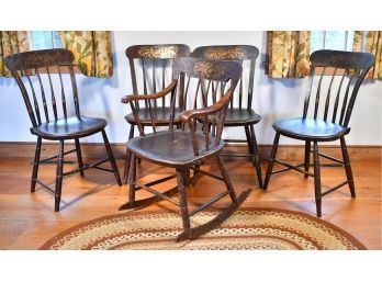 Five Antique Paint Decorated Plank Chairs (cTF30)