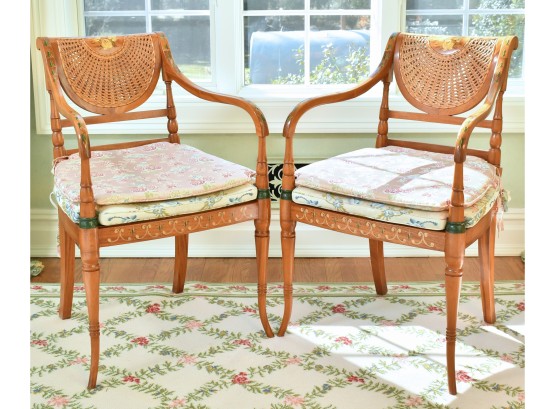 Pr. English Adams Style Arm Chairs W/ Scalamandre Fabric Cushions   (cTF30)