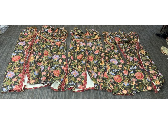 Set Of Eight Floral Curtains And Rods (CTF30)
