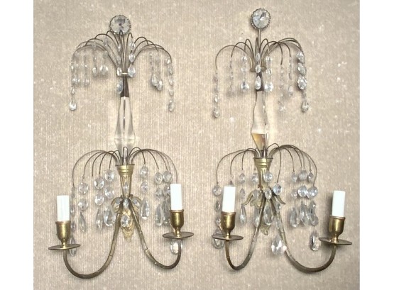 Antique French Bronze And Crystal Sconces (CTF20)
