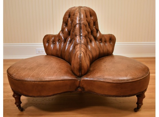 Very Nice Antique Leather Conversation Seat (CTF20)