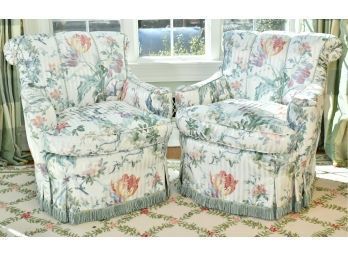 Pr.  Of  Brunschweig & Fils Upholstered Queen Anne Style Rolled Arm Chairs (CTF30)