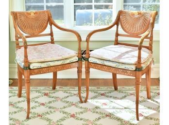 Pr. English Adams Style Arm Chairs W/ Scalamandre Fabric Cushions   (cTF30)