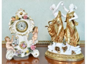 German Porcelain Shelf Clock & Figurine(CTF20)