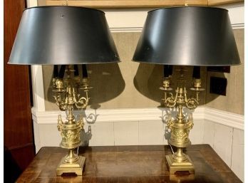 Pr. Of Neoclassical French Bronze Candelabra Lamps (CTF30)
