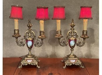 Pair Of Brass And Porcelain Boudoir Lamps (CTF10)