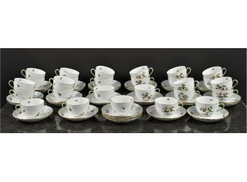 Herend Rothschild Bird,  Tea Cups And Saucers, 56 Pcs (CTF30)