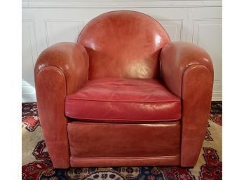 Vintage Red Leather Deco Style Club Chair (CTF20)