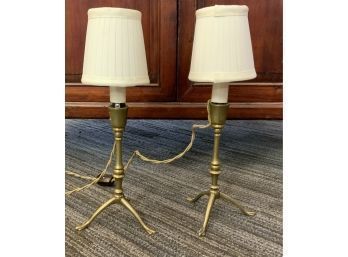 Pair Of Footed Brass Candlestick Lamps (CTF10)