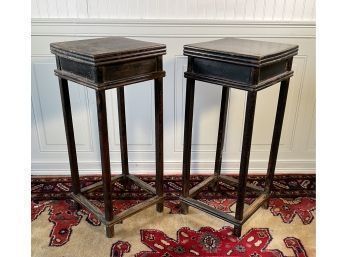 Pair Of Antique Tall Chinese Tiered Elm Stands (CTF20)