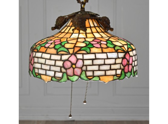 Vintage Leaded Glass Hanging Lamp (CTF10)