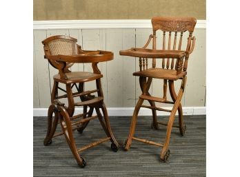 Two Vintage Oak Convertible High Chairs (CTF20)