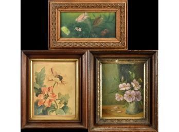 Three Victorian Floral Paintings In Walnut Frames (CTF10)