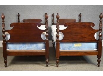 Pair Vintage Twin Size Carved Mahogany Beds (CTF50)
