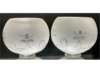 Pair Of Early Frosted Glass Dome Shades (CTF20)